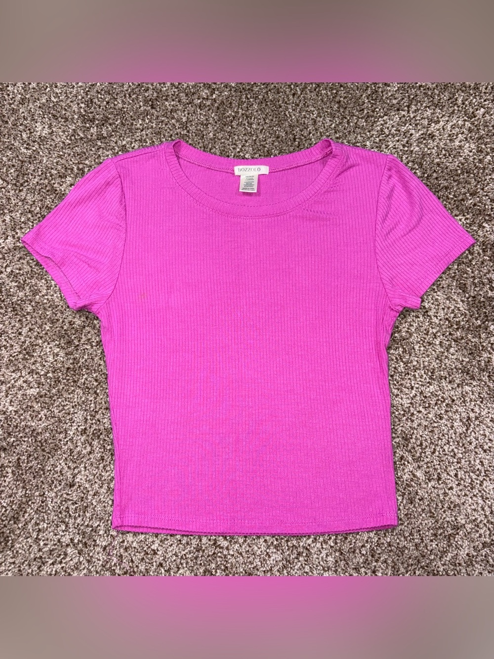 Bozzolo Ribbed Crewneck Short Sleeve Top in Bright Pink